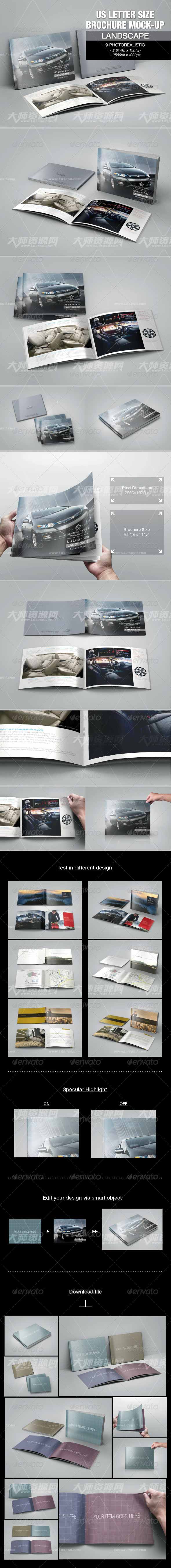 US Letter Size Brochure Mock-up,逼真的商业手册展示模型(信纸大小)